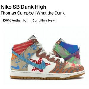 Thomas Cambell x Nike SB Dunk High 'What The' - Size 10.5